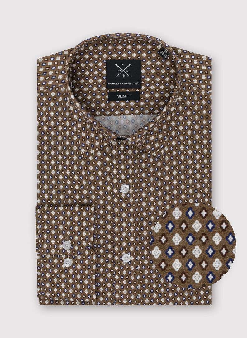Brązowa męska koszula w mikrowzór