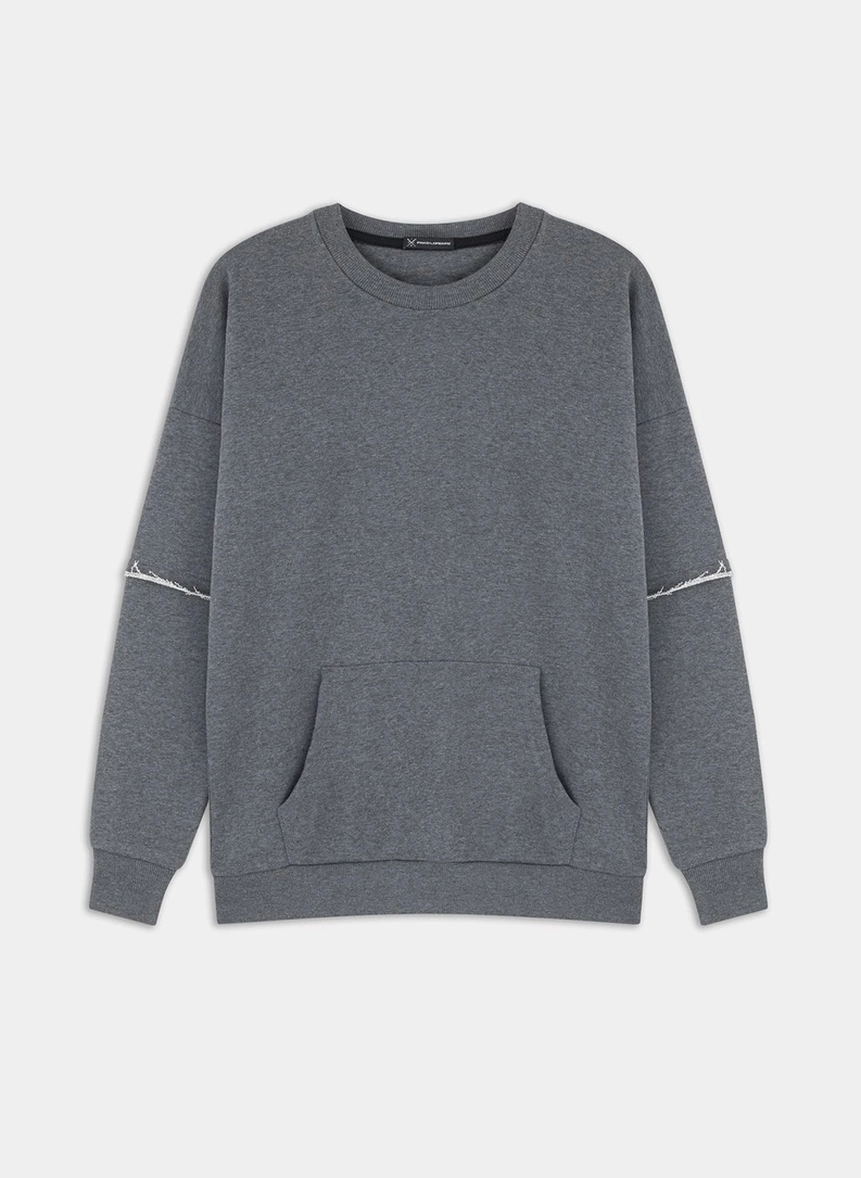 BLUZA Z OKRĄGŁYM DEKOLTEM SZARA P20WF-2B-015-S - zdjecie nr 1