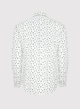 Biała koszula męska w zielone motylki