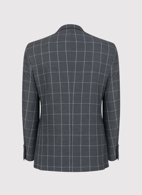 Casualowa szara marynarka w jasną kratę