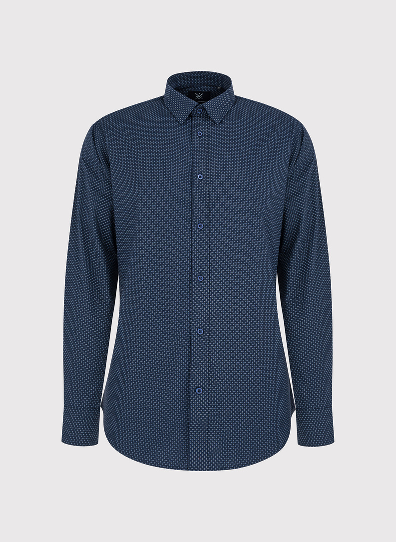 Granatowa koszula męska w mikrowzór