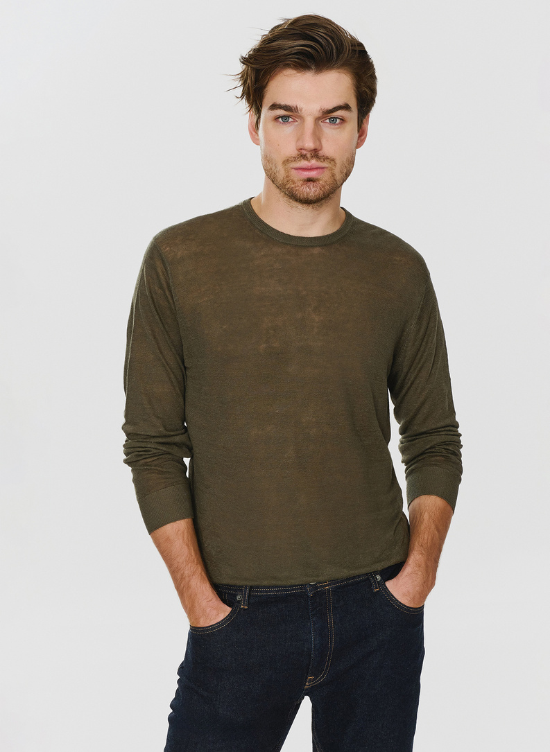 Zielony lniany sweter 