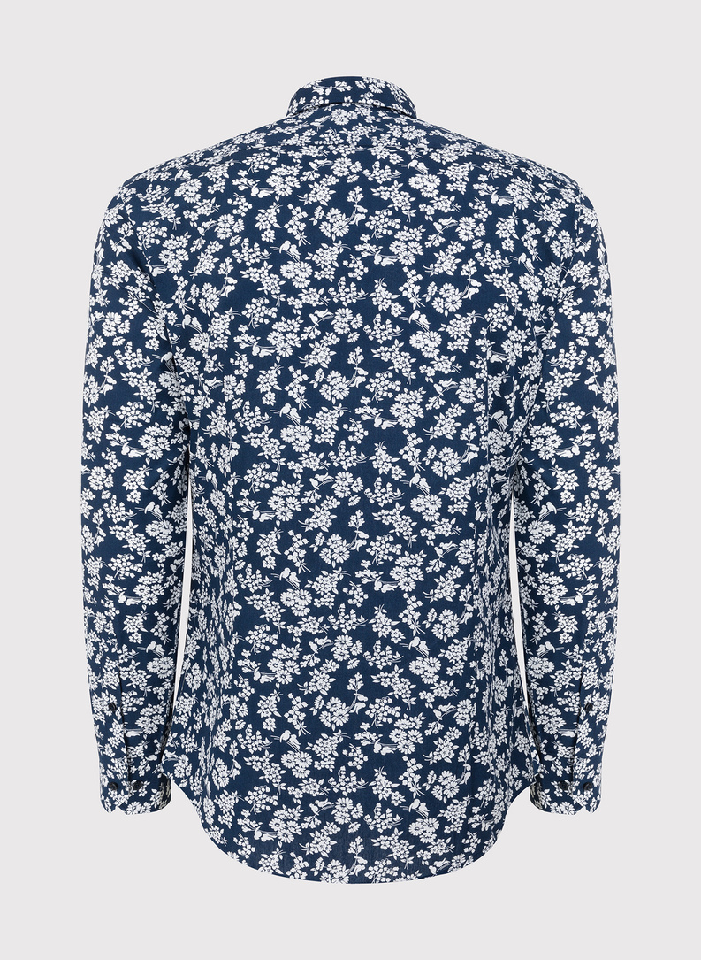 Granatowa koszula w białe kwiaty