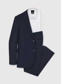 Granatowy wełniany garnitur w kratę