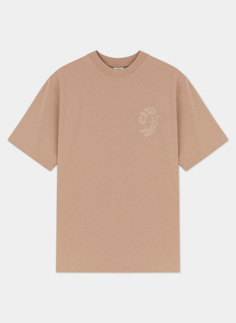 Brązowy T-shirt z krótkim rękawem oversize C21SF-TX-003-A