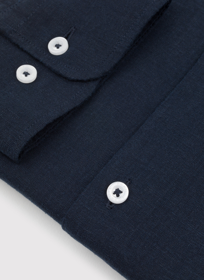 Lniana granatowa koszula męska ze stójką