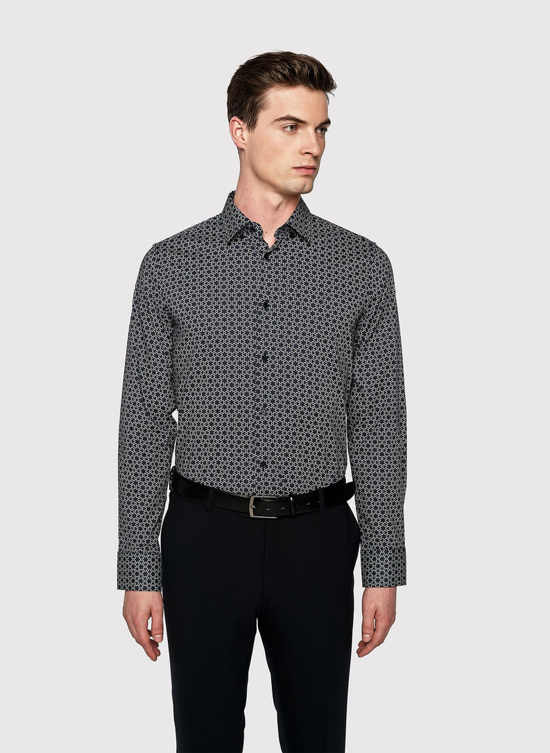 Granatowa koszula męska w biały wzór