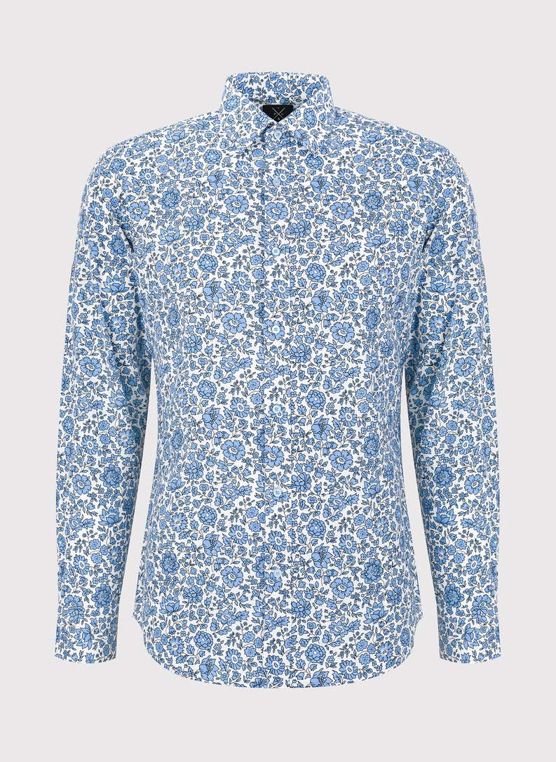 Biała koszula w niebieskie kwiaty 