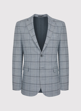 Szary kraciasty garnitur męski