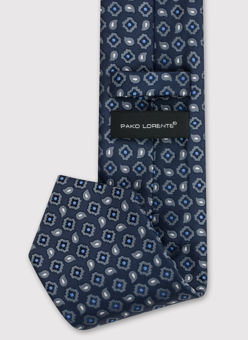 Granatowy krawat męski paisley w mikrowzór