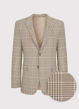 Beżowy garnitur męski w kratkę