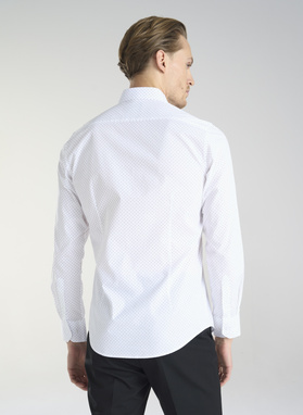 Biała koszula męska w brązowe kropki