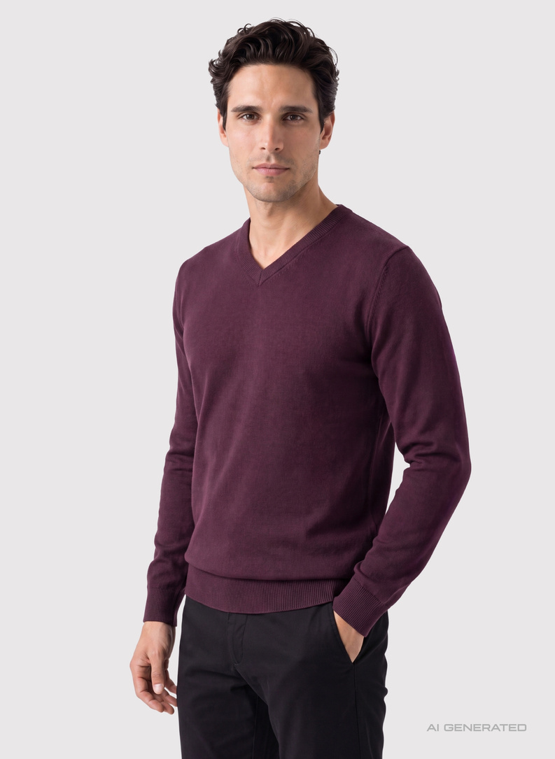 Ciemnofioletowy sweter v-neck