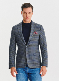 Granatowa marynarka w drobną kratę