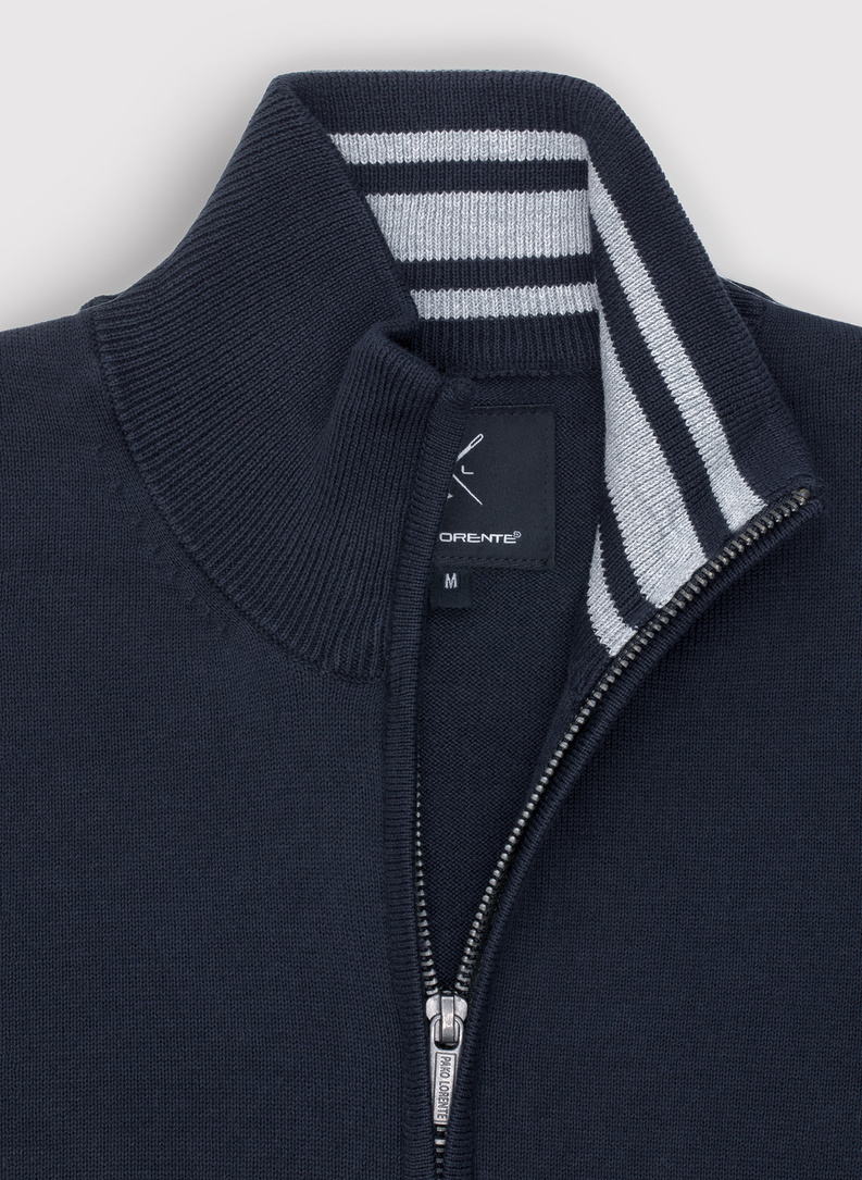 Granatowy rozpinany sweter męski ze stójką
