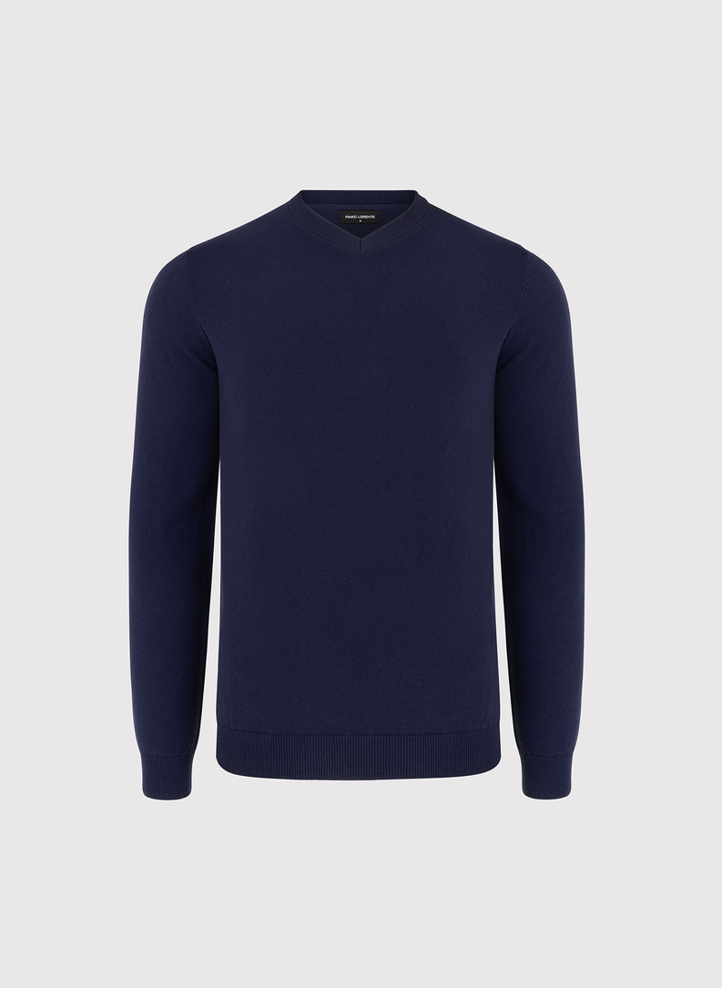 Granatowy sweter męski w serek