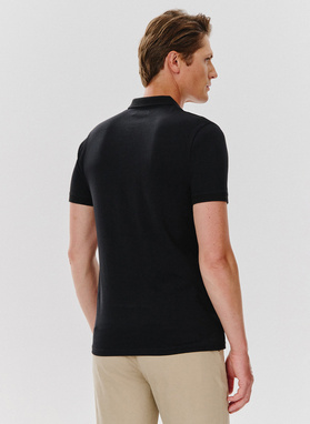 Gładki bawełniany t-shirt polo w kolorze czarnym