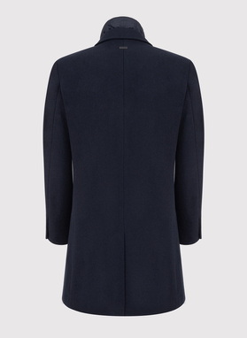 Męski płaszcz z wełną w kolorze granatowym