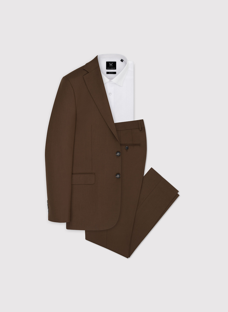 Ślubny brązowy garnitur męski