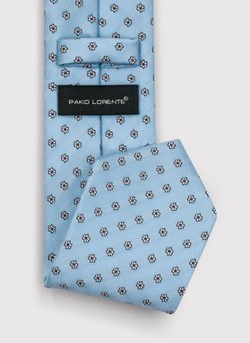 Błękitny krawat męski w drobne kwiatki 