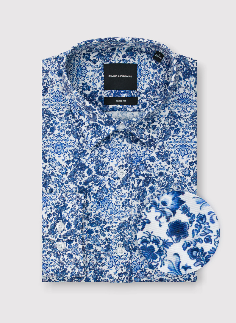 Koszula męska w niebieskie kwiaty