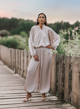 Komplet bluza i spodnie SATIN COZY beż