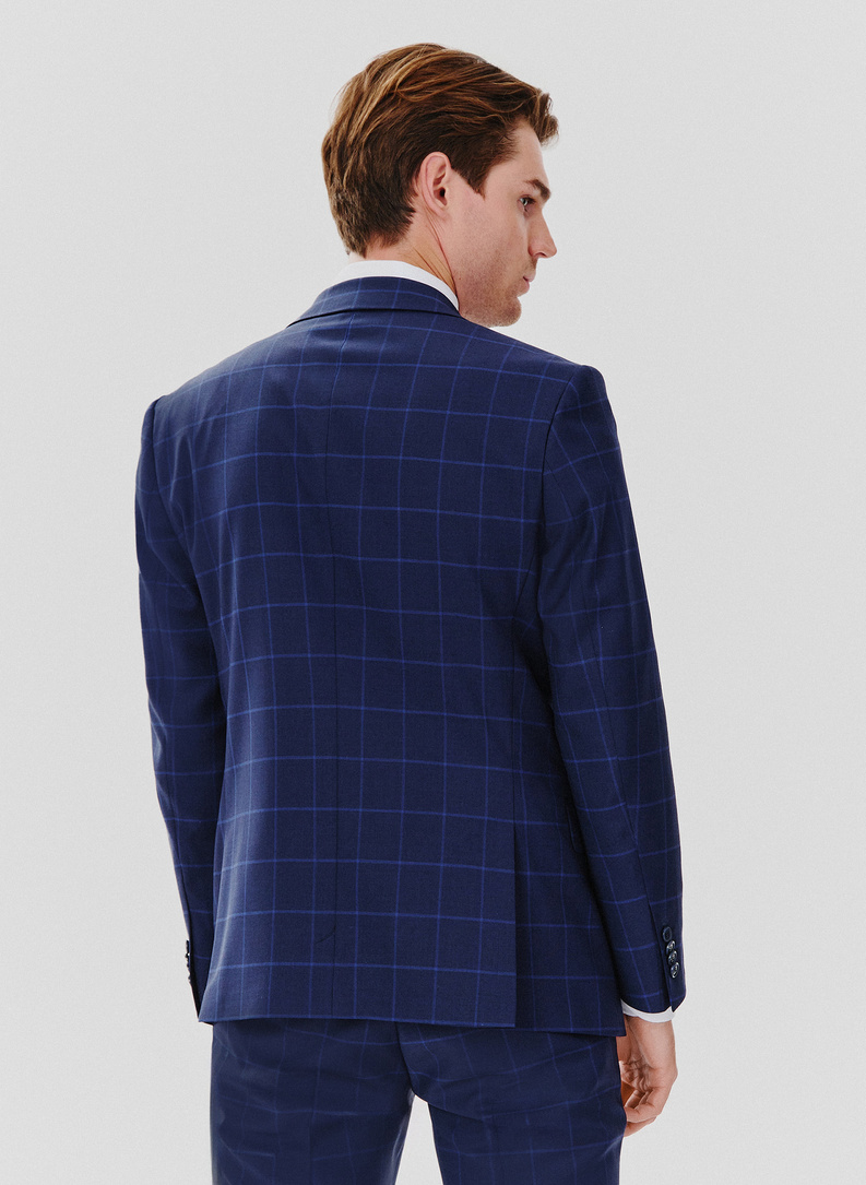 Granatowa marynarka garniturowa w niebieską kratkę