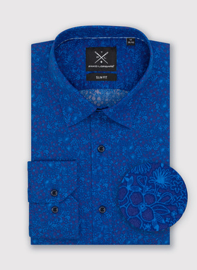 Granatowa koszula męska w kwiatowy deseń