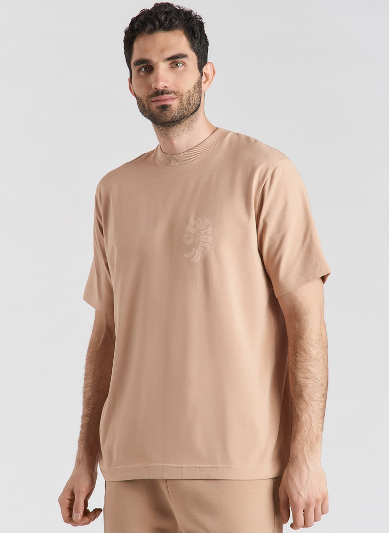 Brązowy T-shirt z krótkim rękawem oversize C21SF-TX-003-A