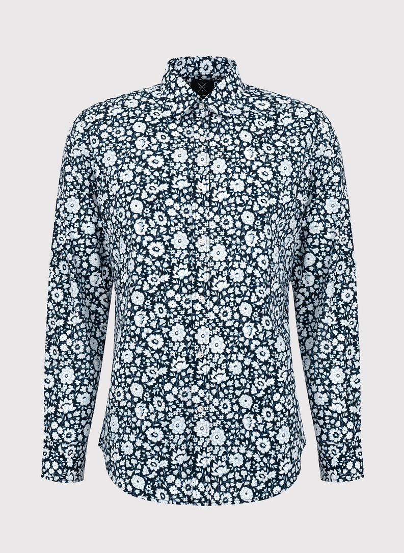 Czarna koszula w białe kwiaty