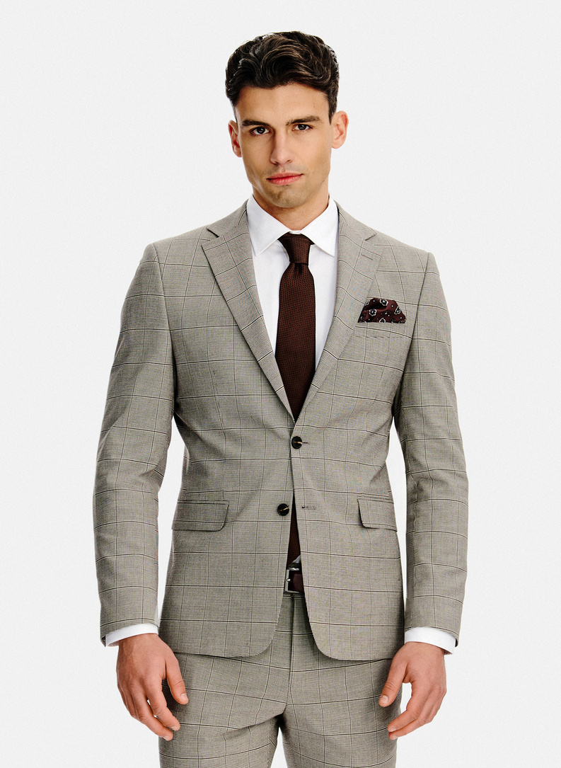 Brązowa marynarka garniturowa w kratę