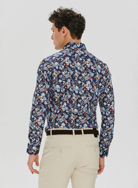 Granatowa koszula w kolorowy wzór