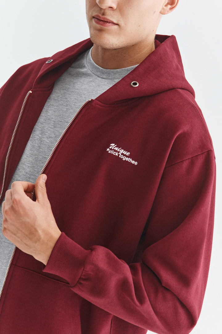 Bluza rozpinana z kapturem bordowa C21WF-2R-003-D