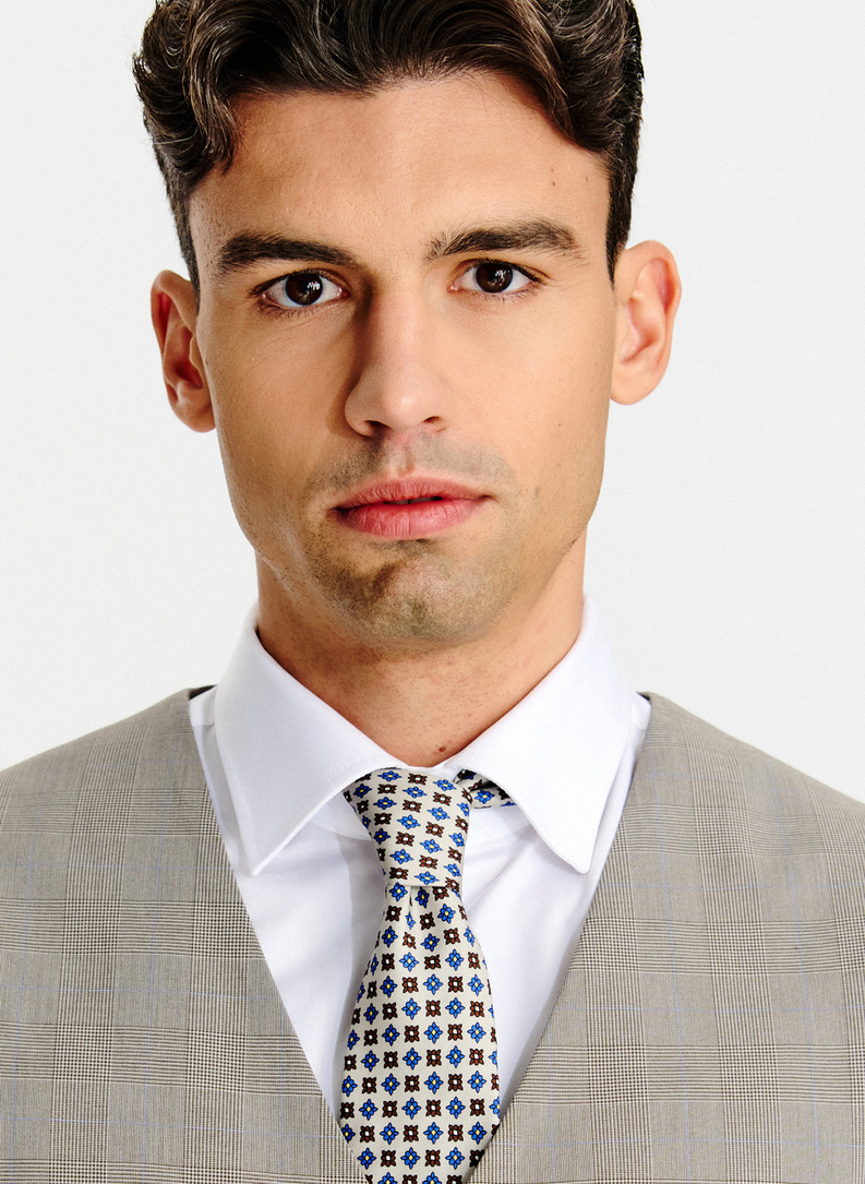 Szara dwurzędowa kamizelka w kratę