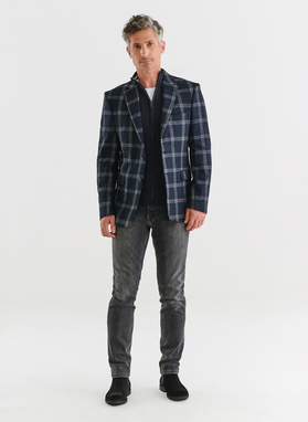 Granatowa marynarka casual w jasną kratkę