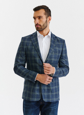 Granatowa casualowa marynarka męska w zieloną kratę