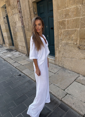 Lniany komplet damski CELEBRYTKA biały