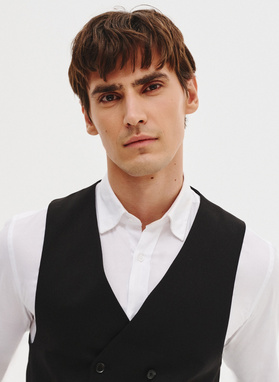 Czarna dwurzędowa kamizelka męska