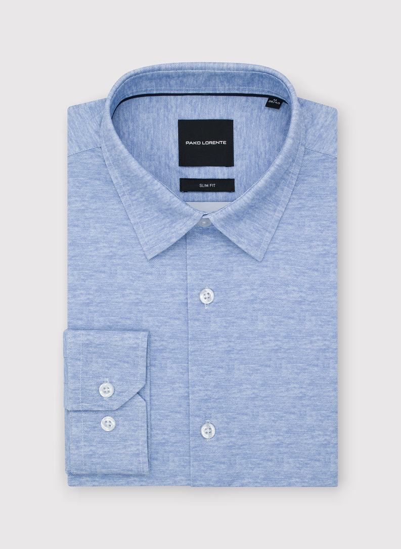 Dzianinowa koszula męska w kolorze niebieskim