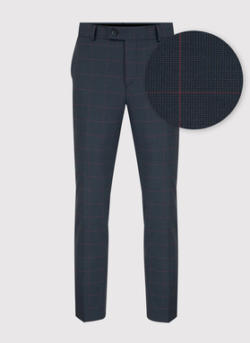 Granatowy garnitur w bordową kratę Windowpane