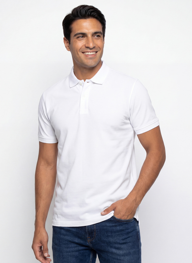 Biały t-shirt polo z bawełny