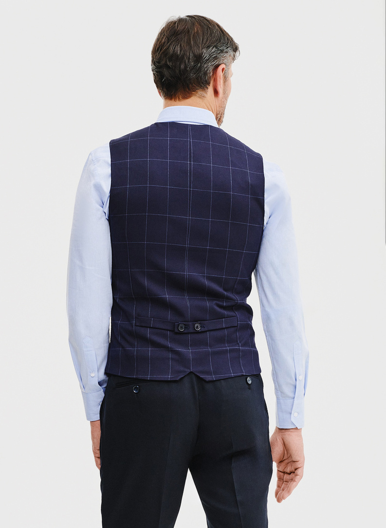 Granatowa kamizelka męska w kratę