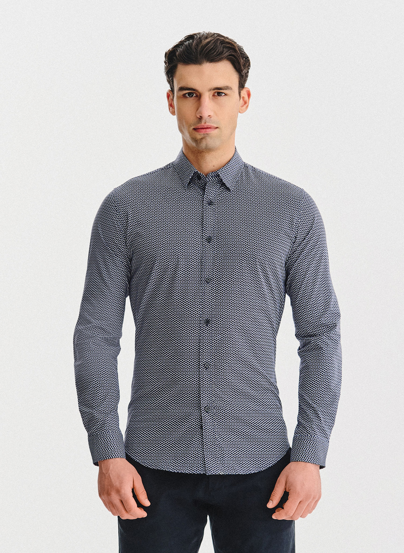 Granatowa koszula w kwiaty