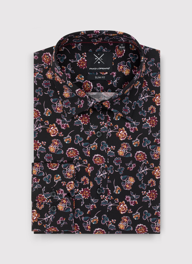 Czarna koszula męska w kwiaty