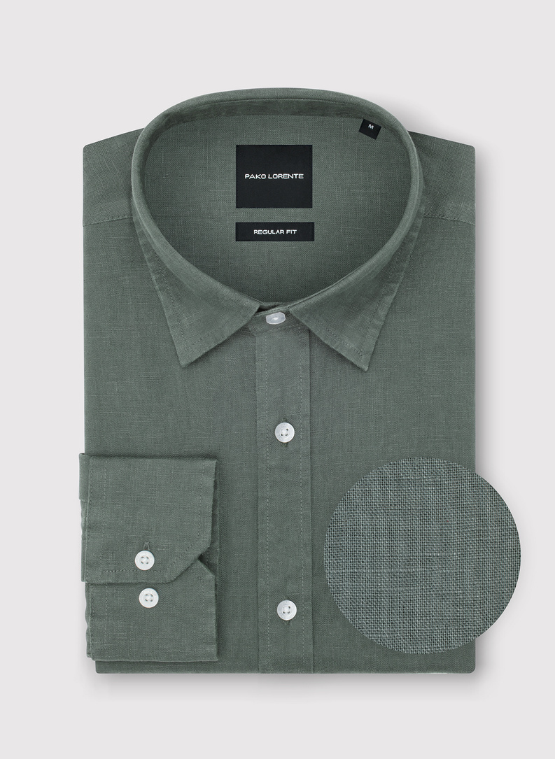 Lniana koszula męska w kolorze zielonym