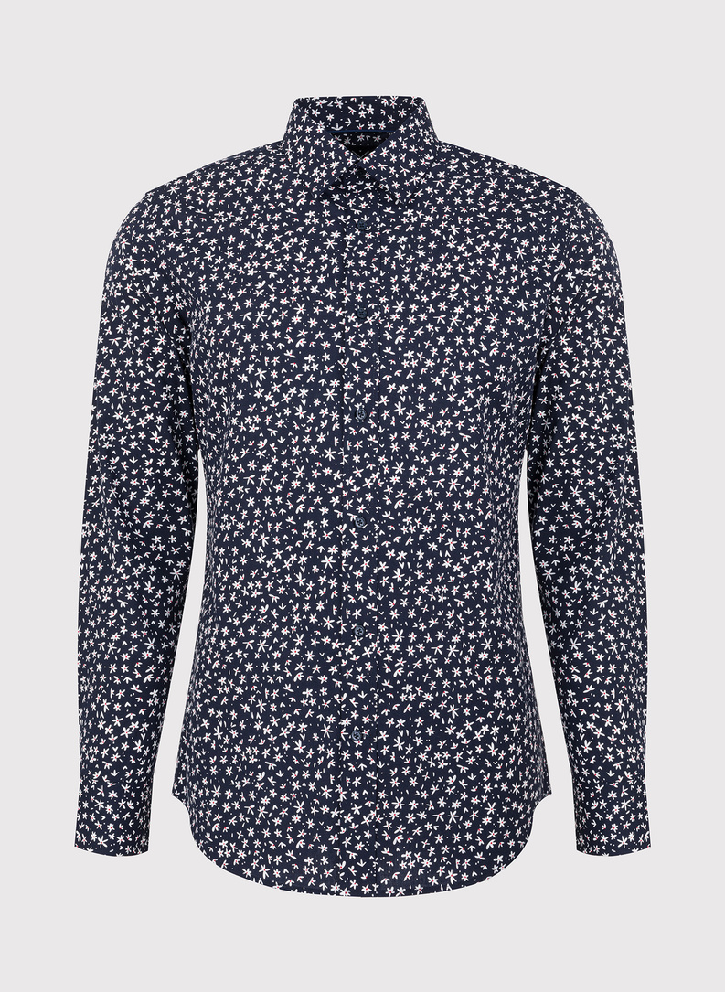 Granatowa koszula męska w kwiatki 