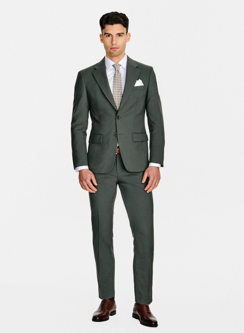 Zielone wełniane spodnie garniturowe