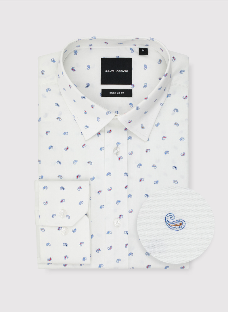 Biała koszula męska paisley