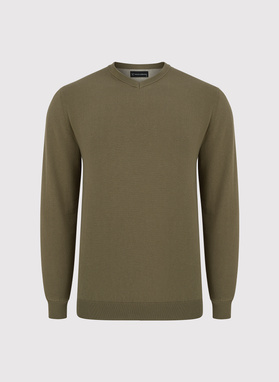 Zielony męski sweter w serek