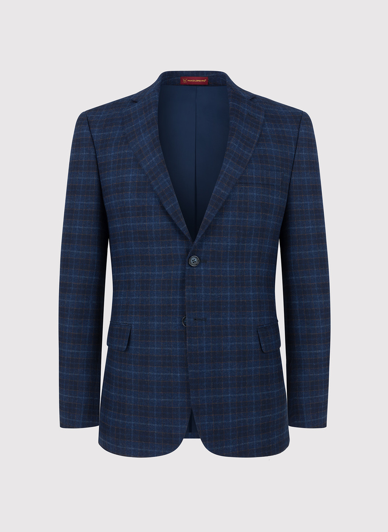 Granatowa marynarka w drobną kratkę